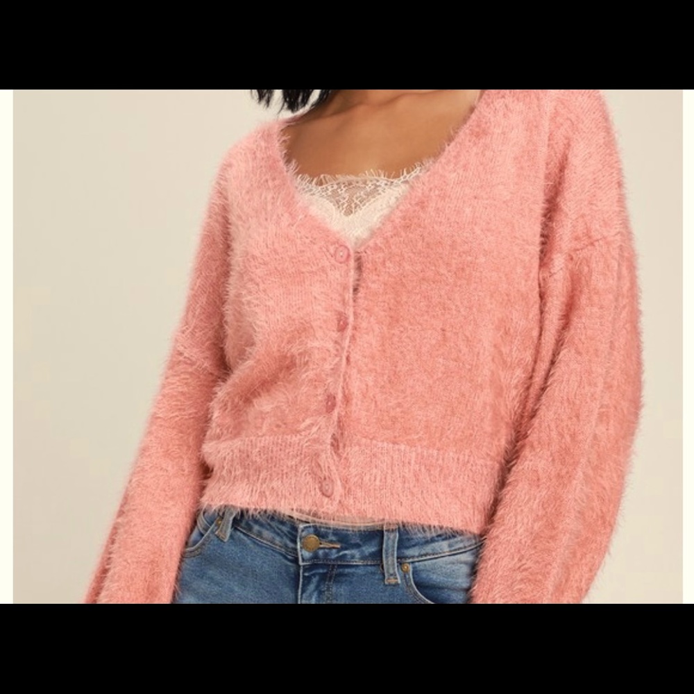 Davi & Dani Pink Fuzzy Sweater- Lulu’s size M